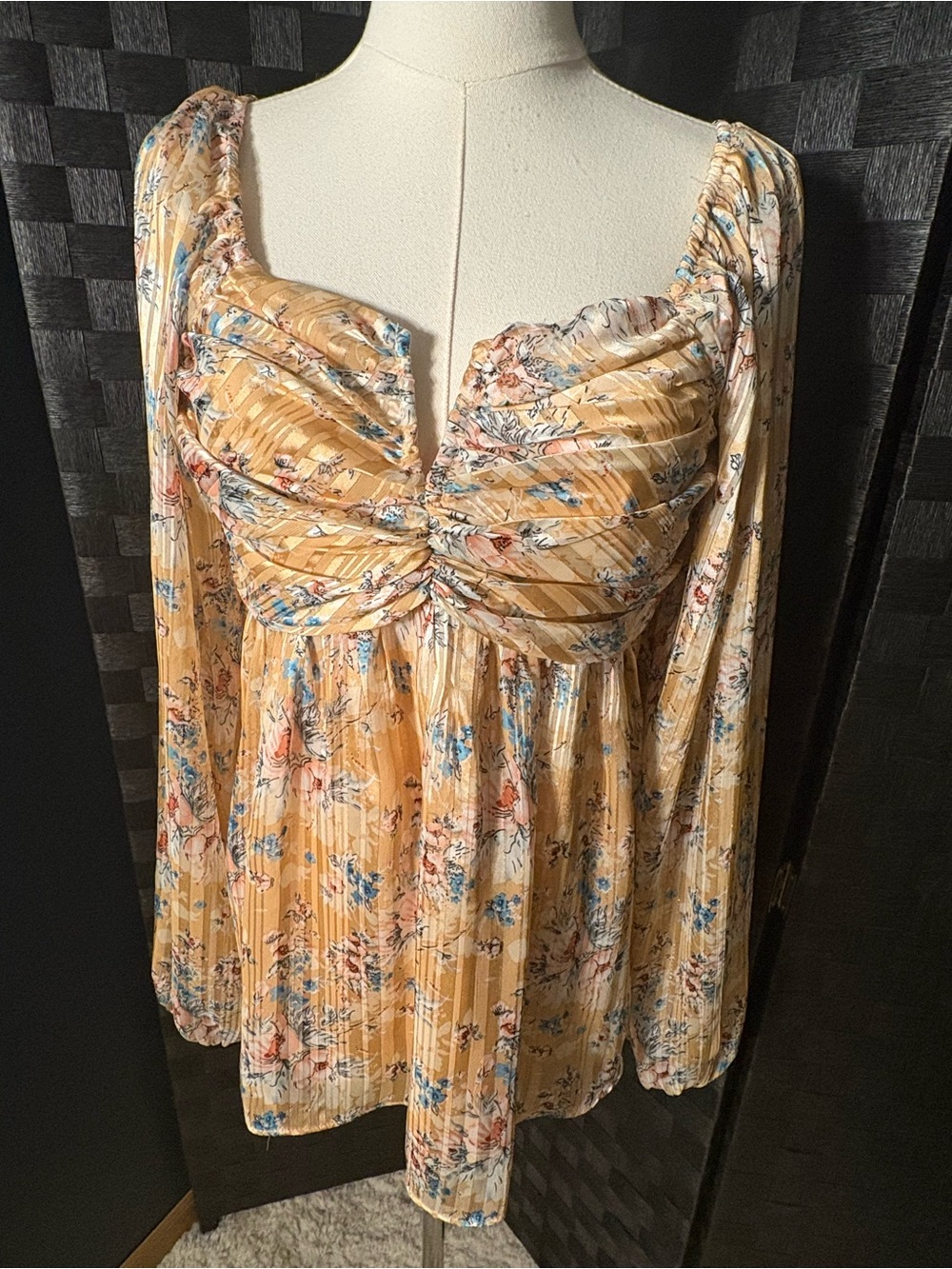 Mittoshop Gold Floral Boho Festival babydoll Long sleeve top